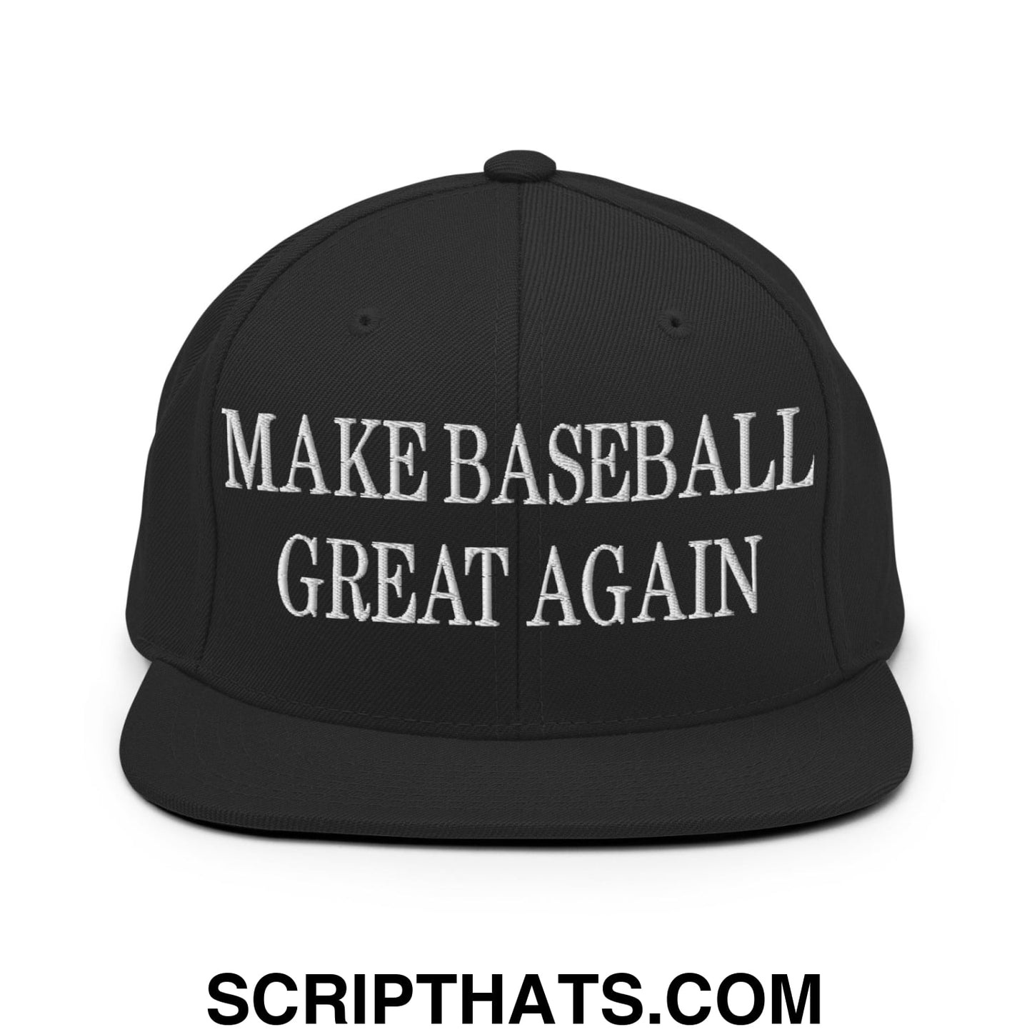 Make Baseball Great Again Embroidered Flat Bill Brim Snapback Hat Black