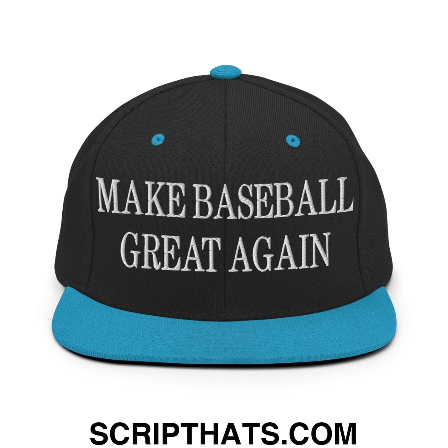 Make Baseball Great Again Embroidered Flat Bill Brim Snapback Hat Black Teal