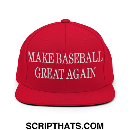 Make Baseball Great Again Embroidered Flat Bill Brim Snapback Hat Red