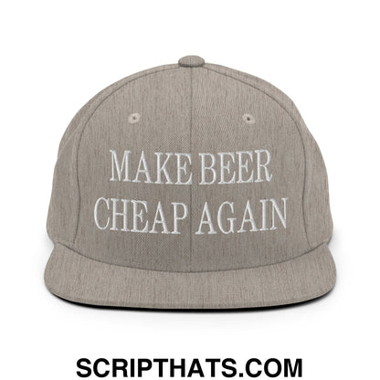 Make Beer Cheap Again Embroidered Flat Bill Brim Snapback Hat Heather Grey