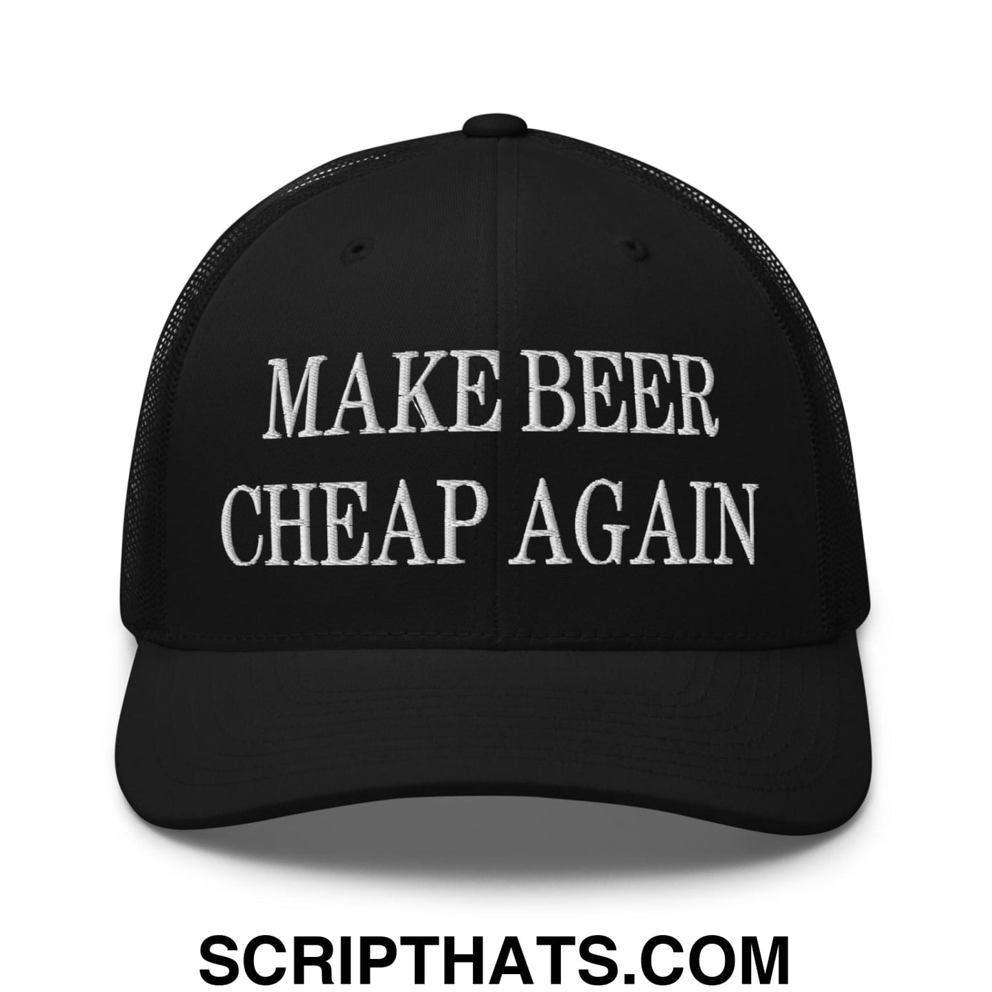Make Beer Cheap Again Embroidered Mesh Trucker Hat Black