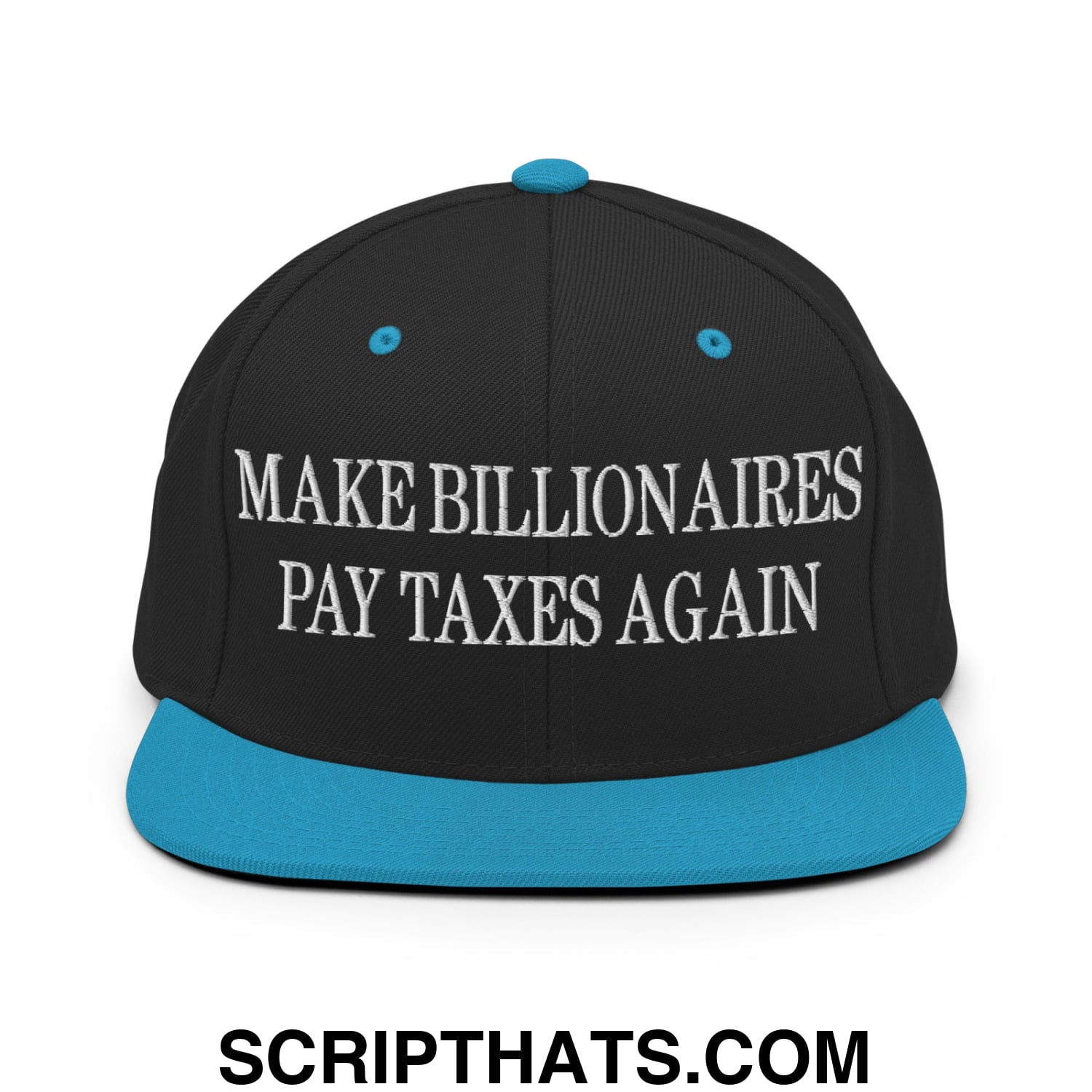 Make Billionaires Pay Taxes Again Embroidered Flat Brim Bill Snapback Hat Black Teal