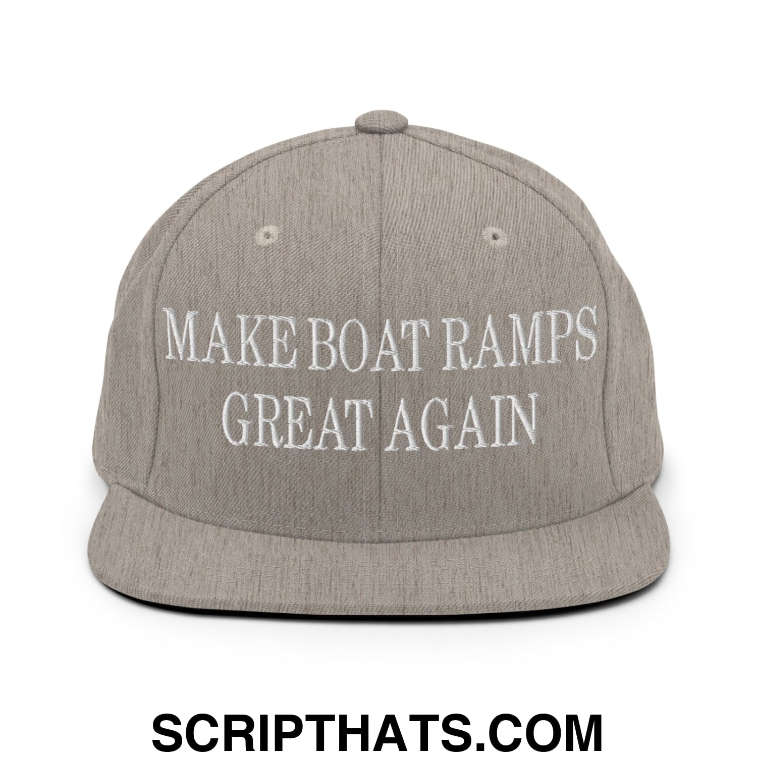 Make Boat Ramps Great Again Embroidered Flat Bill Brim Snapback Hat Heather Grey