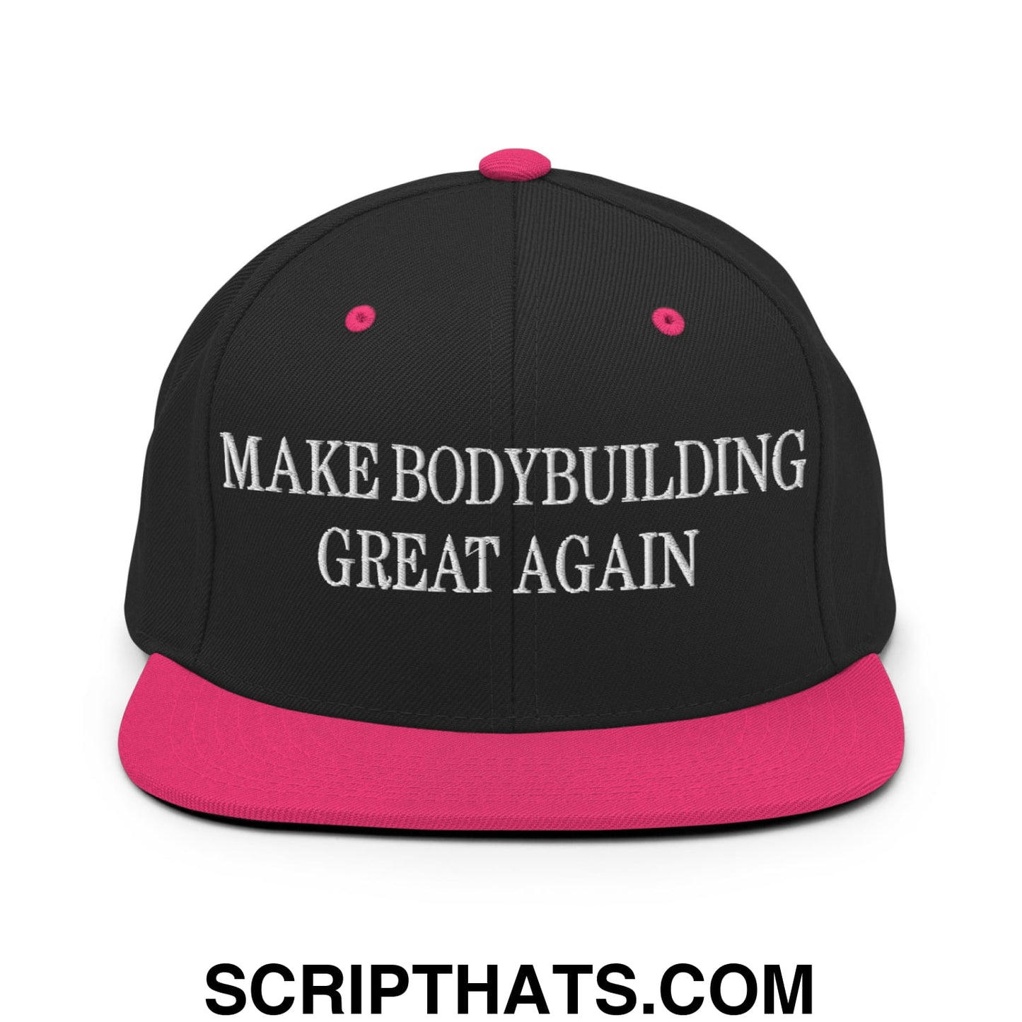 Make Bodybuilding Great Again Embroidered Flat Bill Brim Snapback Hat Black Neon Pink