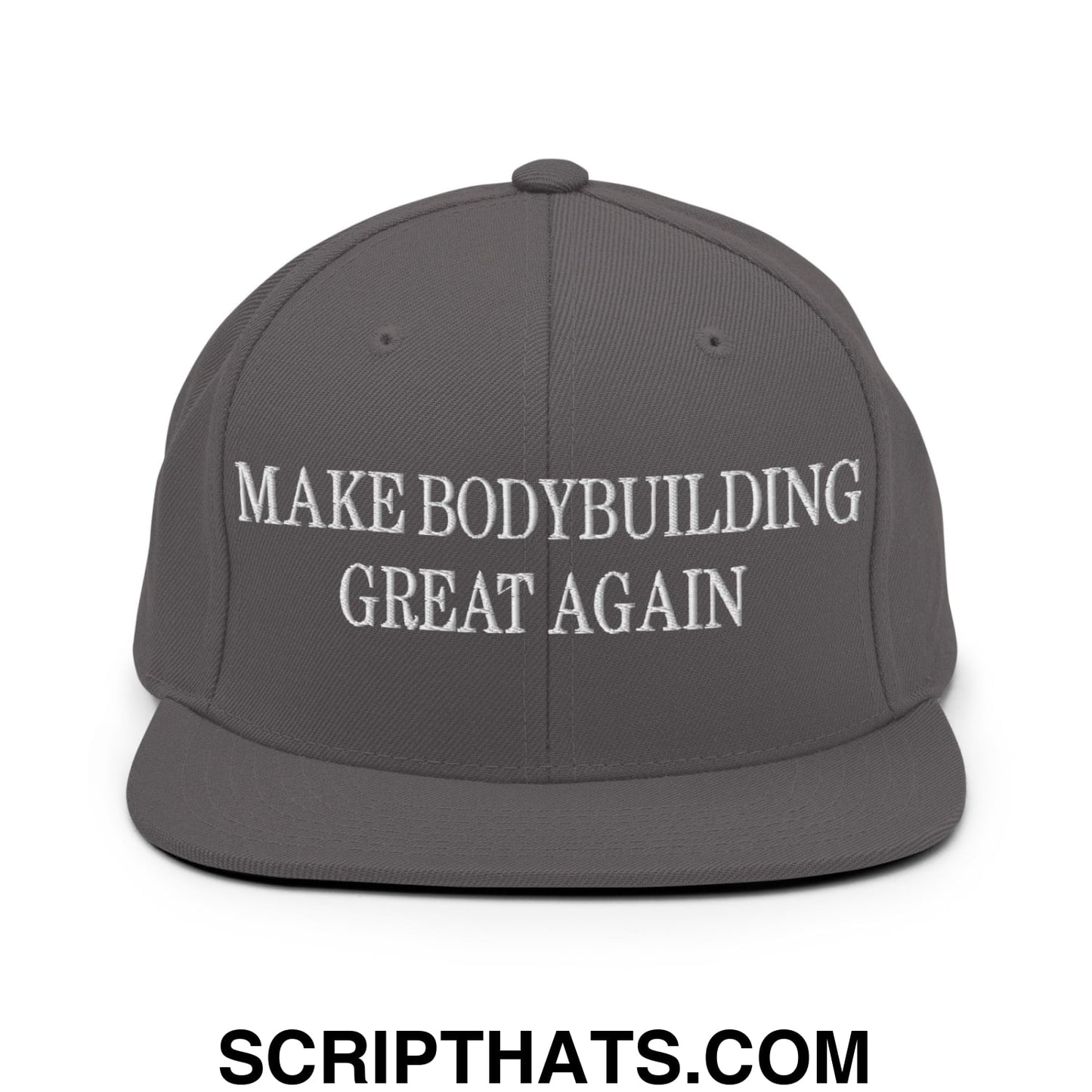 Make Bodybuilding Great Again Embroidered Flat Bill Brim Snapback Hat Dark Grey