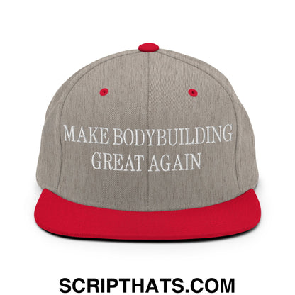 Make Bodybuilding Great Again Embroidered Flat Bill Brim Snapback Hat Heather Grey Red