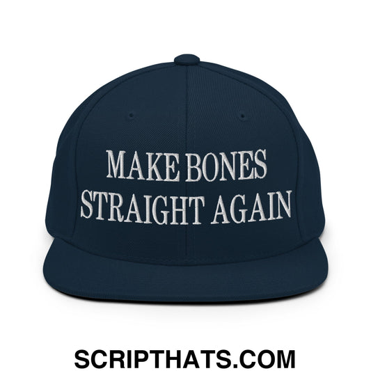 Make Bones Straight Again Embroidered Flat Bill Brim Snapback Hat Dark Navy