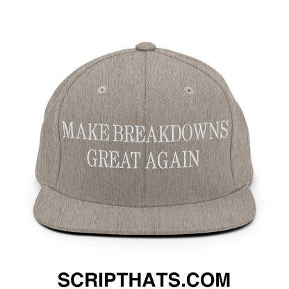 Make Breakdowns Great Again Embroidered Flat Bill Brim Snapback Hat Heather Grey