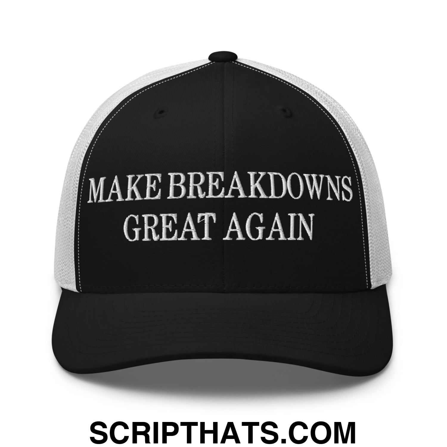 Make Breakdowns Great Again Embroidered Mesh Trucker Hat Black White