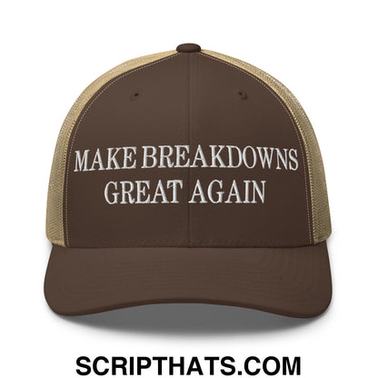 Make Breakdowns Great Again Embroidered Mesh Trucker Hat Brown Khaki