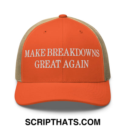 Make Breakdowns Great Again Embroidered Mesh Trucker Hat Rustic Orange Khaki