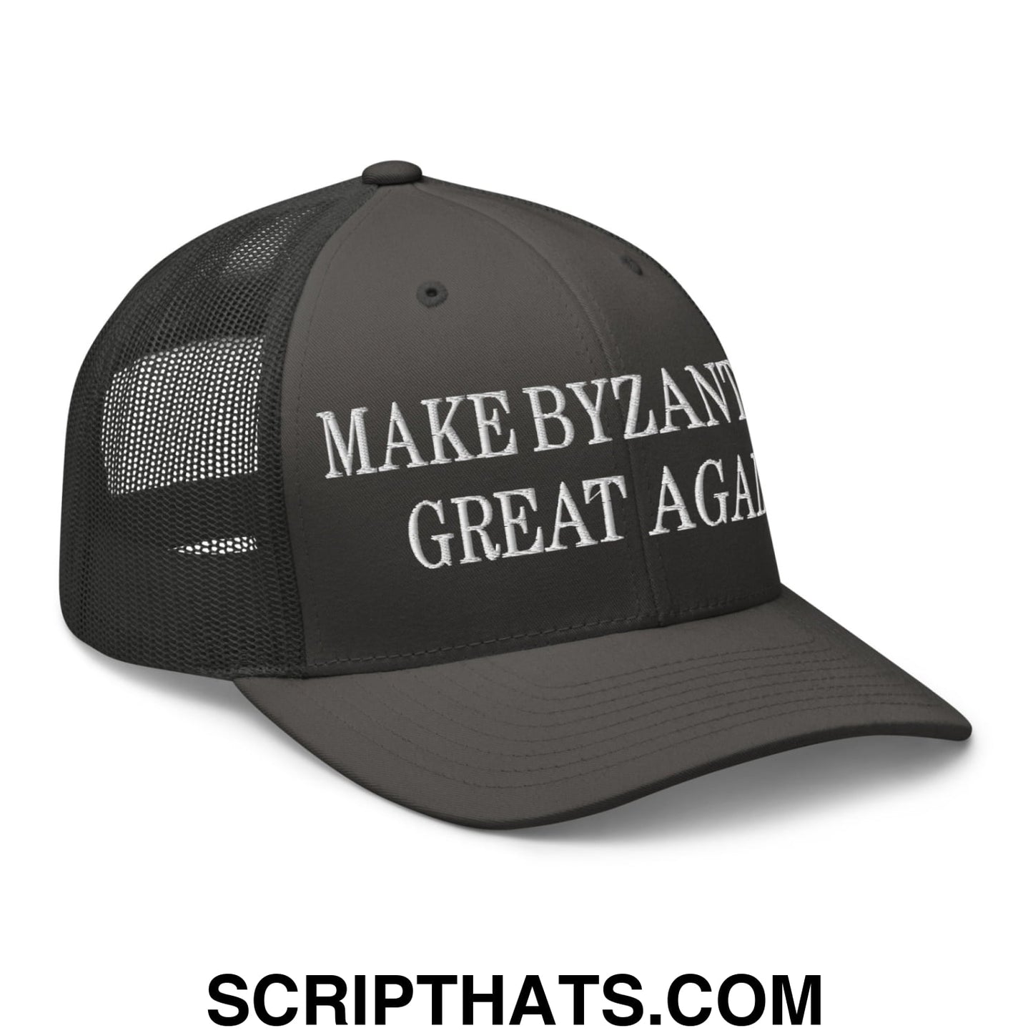 Make Byzantium Great Again Embroidered Mesh Trucker Hat Charcoal
