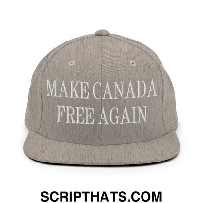 Gray snapback hat with white embroidered make canada free again text and flat bill brim for casual wear