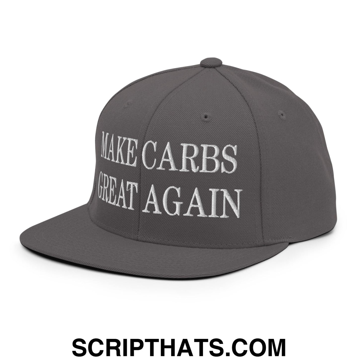 Make Carbs Great Again Embroidered Flat Bill Brim Snapback Hat Dark Grey