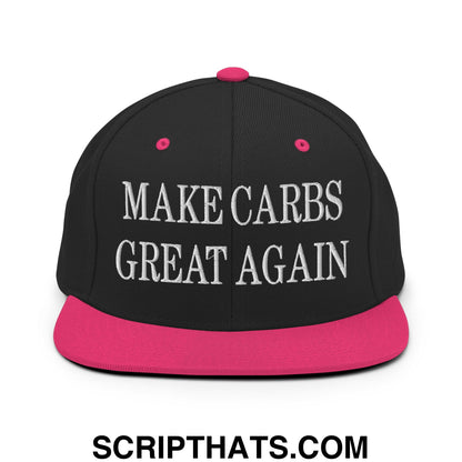 Make Carbs Great Again Embroidered Flat Bill Brim Snapback Hat Black Neon Pink