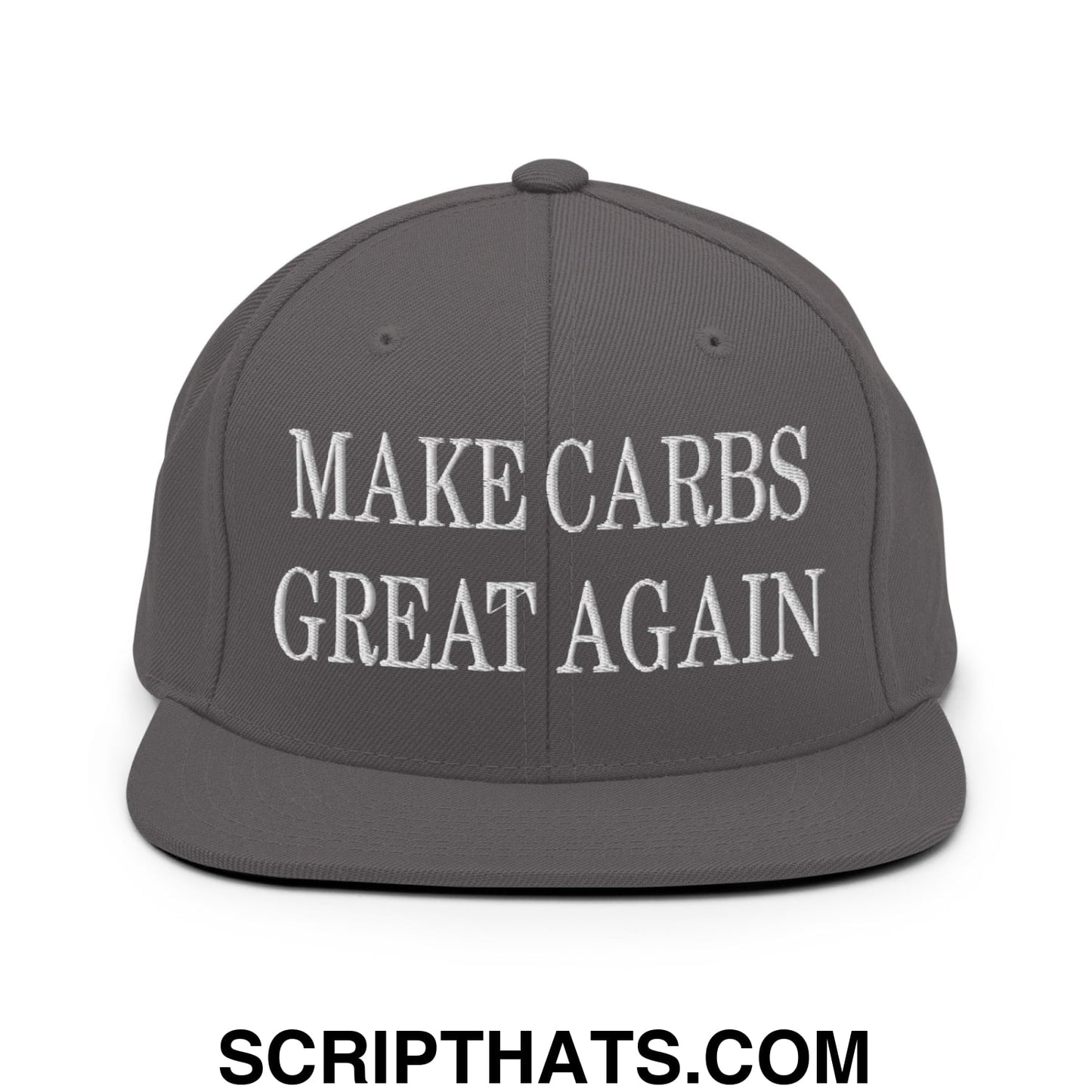 Make Carbs Great Again Embroidered Flat Bill Brim Snapback Hat Dark Grey