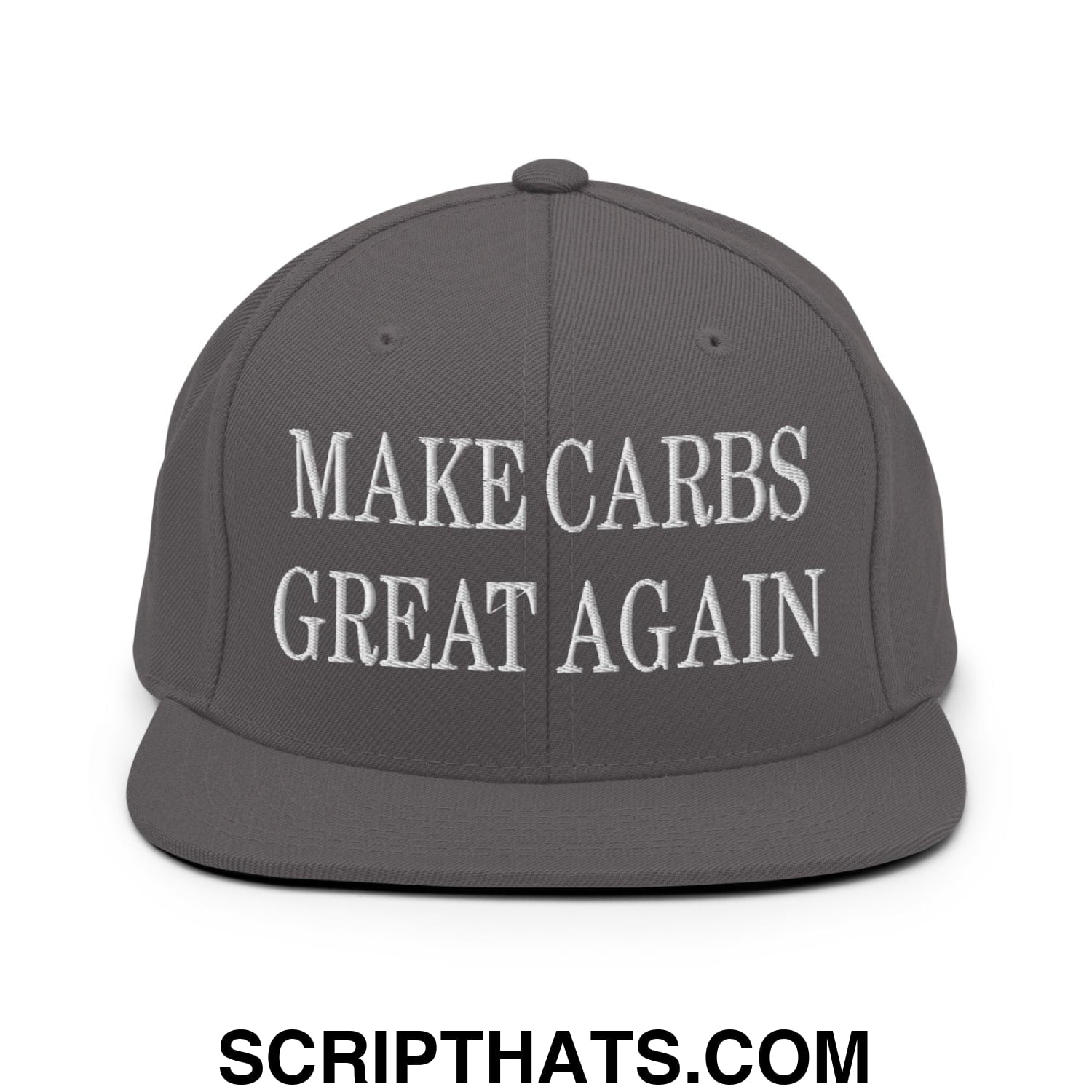 Make Carbs Great Again Embroidered Flat Bill Brim Snapback Hat Dark Grey