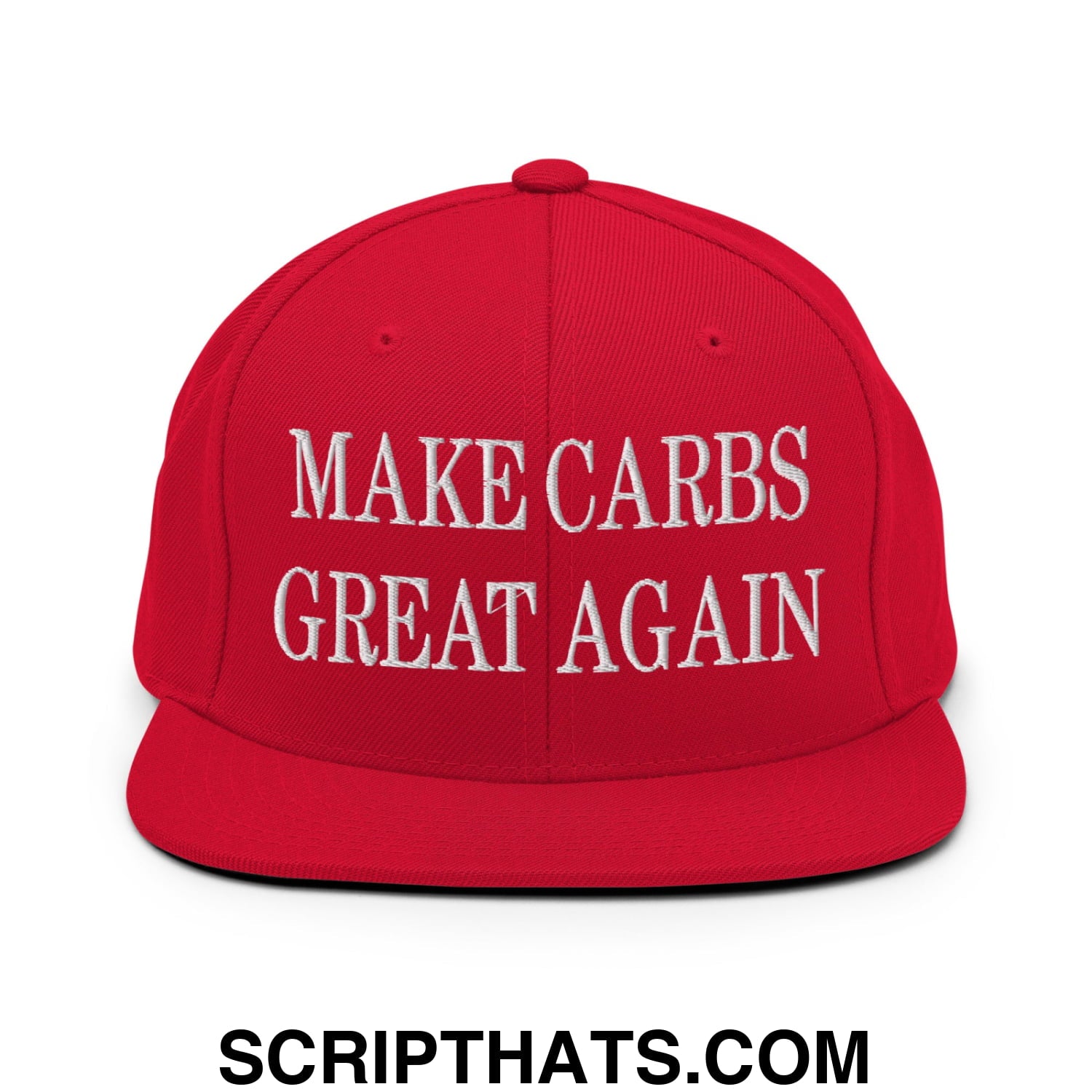 Make Carbs Great Again Embroidered Flat Bill Brim Snapback Hat Red