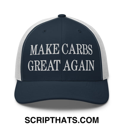 Make Carbs Great Again Embroidered Mesh Trucker Hat Navy White