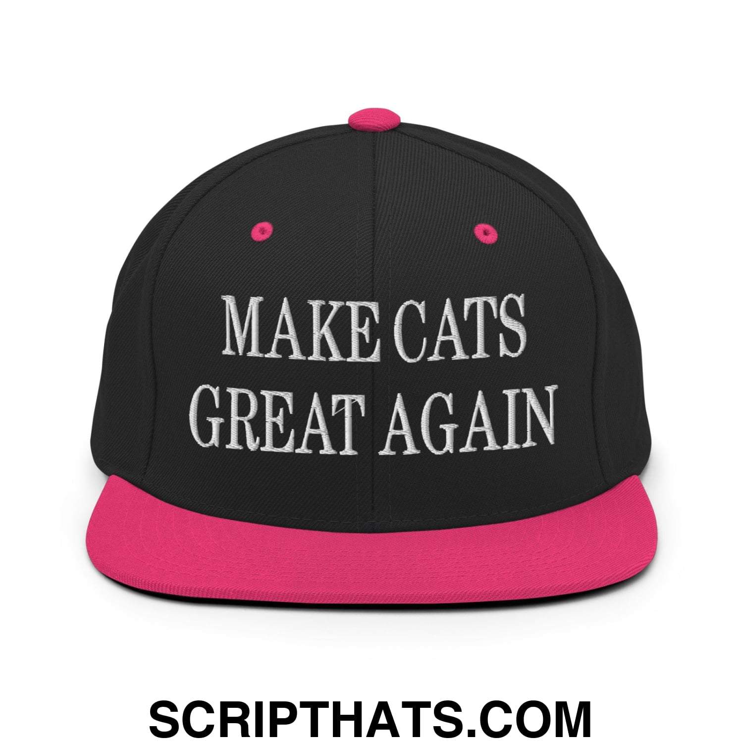 Make Cats Great Again Embroidered Flat Bill Brim Snapback Hat Black Neon Pink