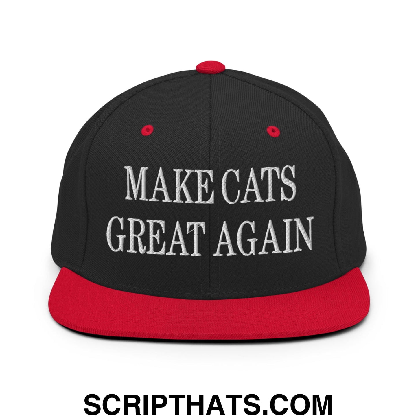 Make Cats Great Again Embroidered Flat Bill Brim Snapback Hat Black Red