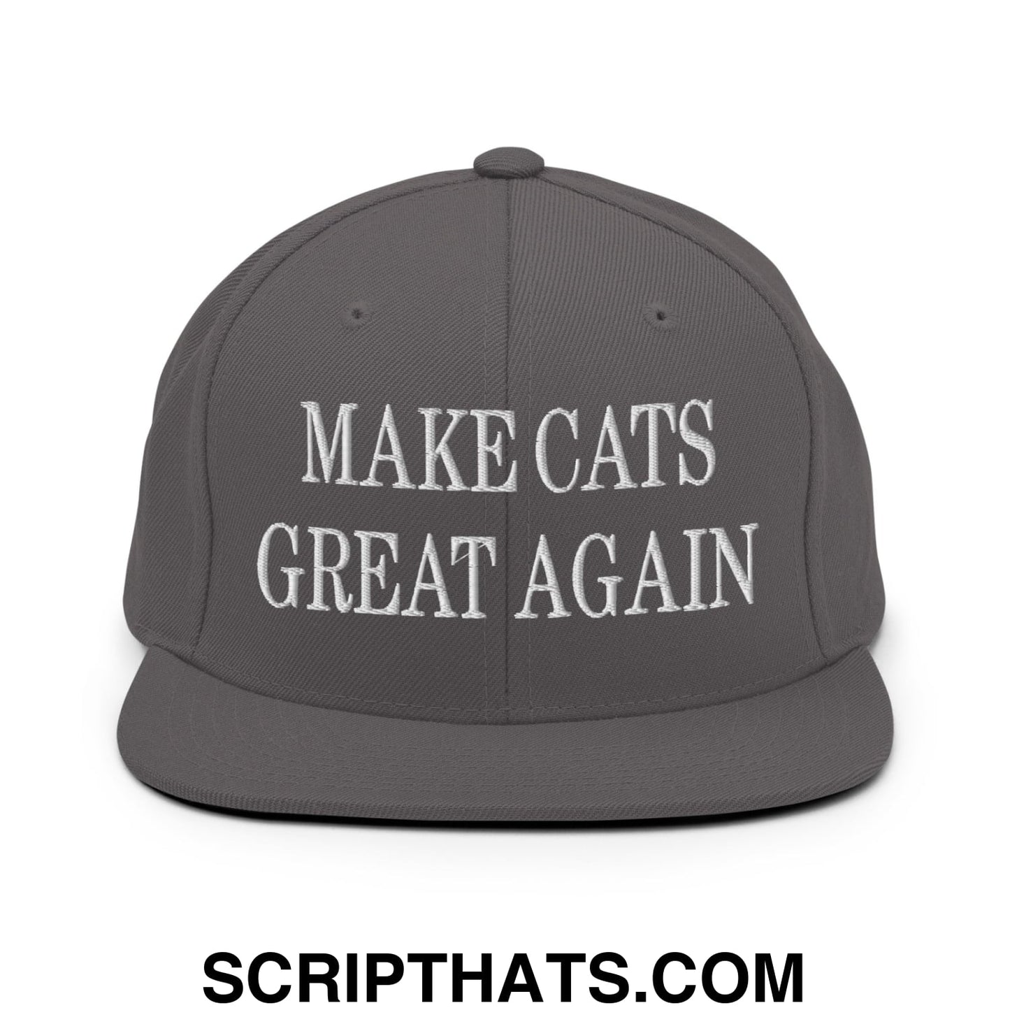 Make Cats Great Again Embroidered Flat Bill Brim Snapback Hat Dark Grey