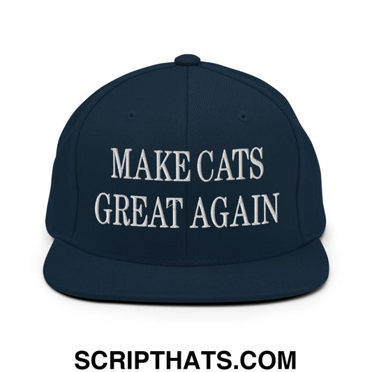 Make Cats Great Again Embroidered Flat Bill Brim Snapback Hat Dark Navy