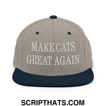 Make Cats Great Again Embroidered Flat Bill Brim Snapback Hat Heather Grey Navy