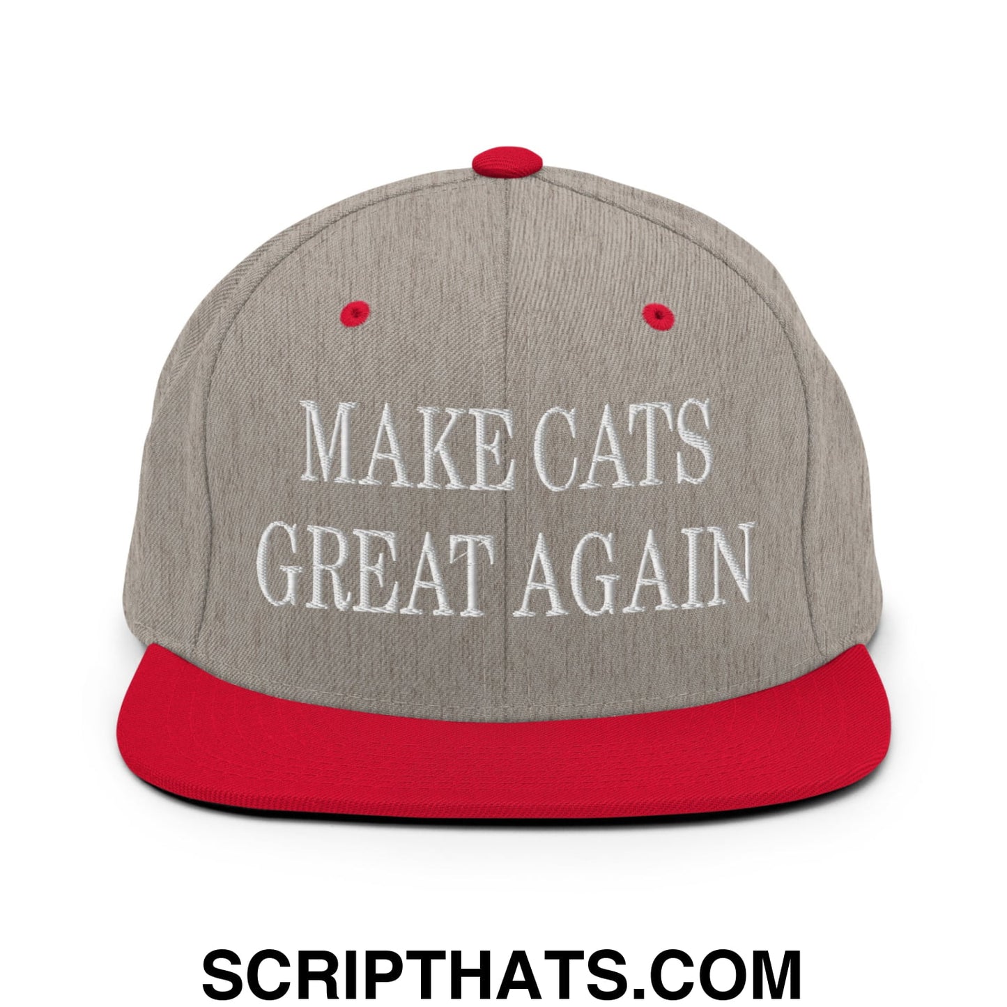 Make Cats Great Again Embroidered Flat Bill Brim Snapback Hat Heather Grey Red