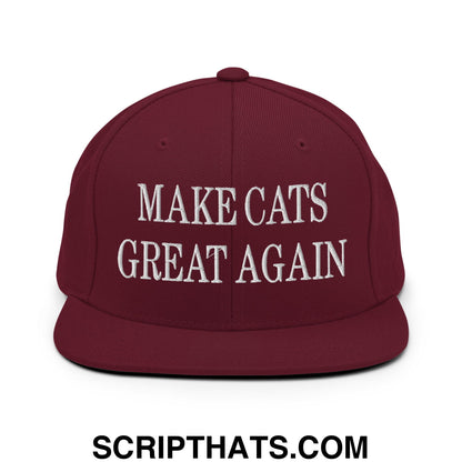 Make Cats Great Again Embroidered Flat Bill Brim Snapback Hat Maroon