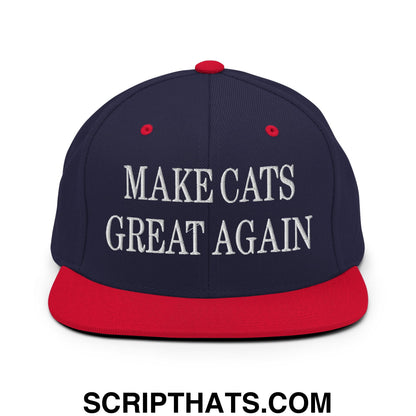 Make Cats Great Again Embroidered Flat Bill Brim Snapback Hat Navy Red