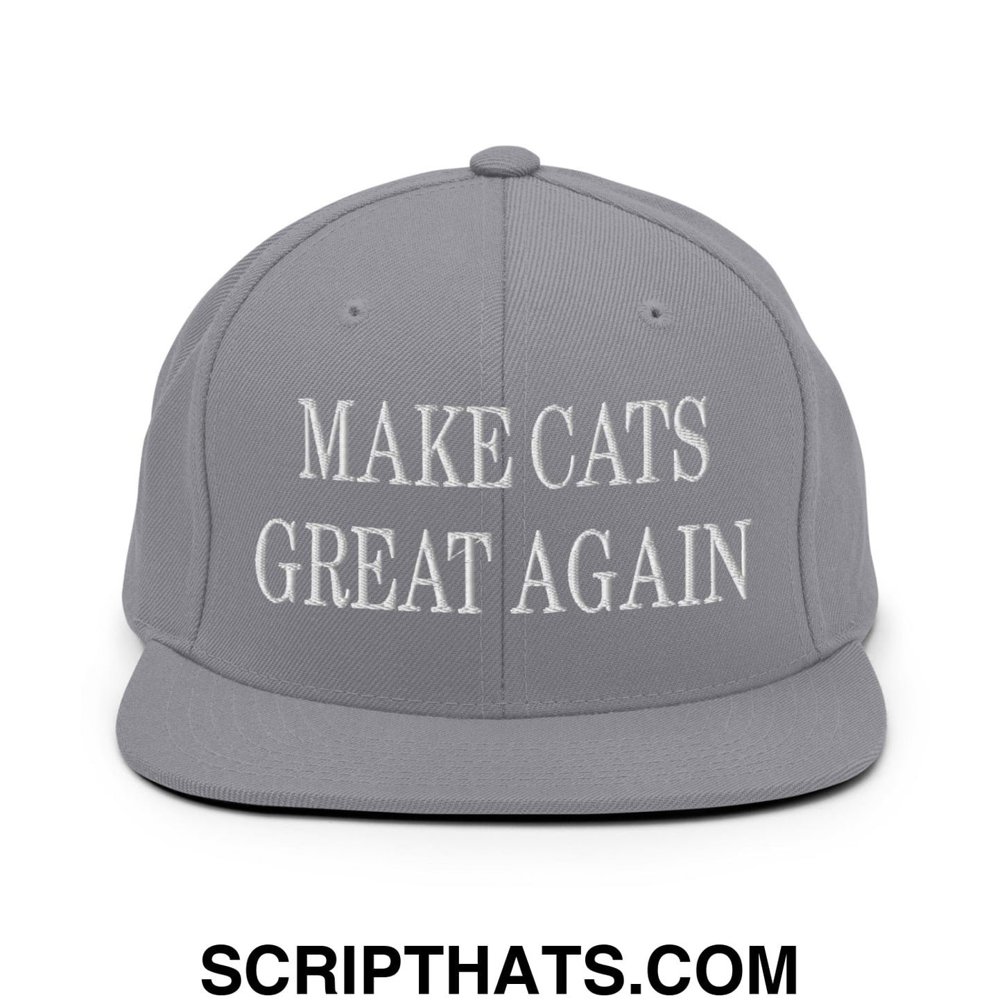 Make Cats Great Again Embroidered Flat Bill Brim Snapback Hat Silver