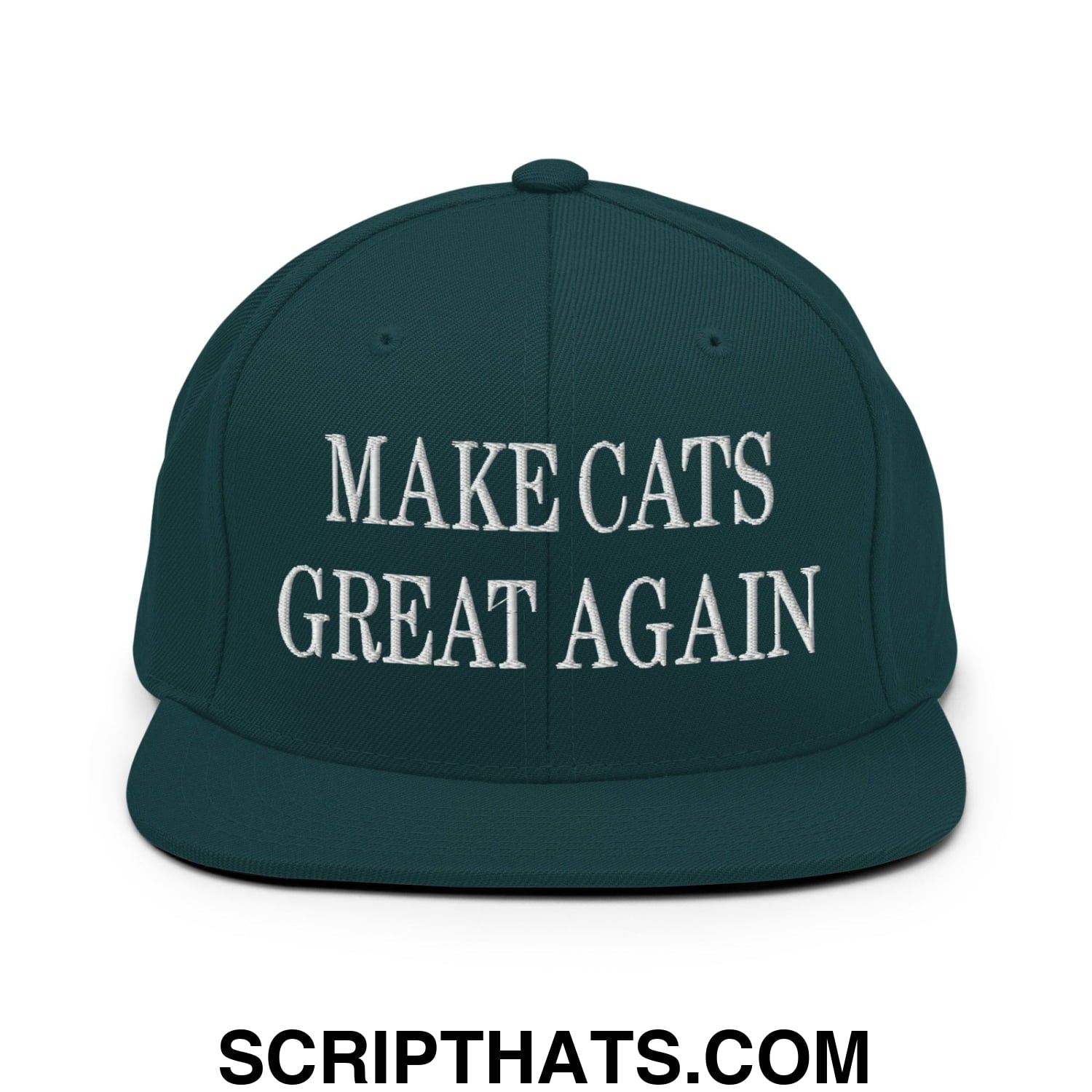 Make Cats Great Again Embroidered Flat Bill Brim Snapback Hat Spruce