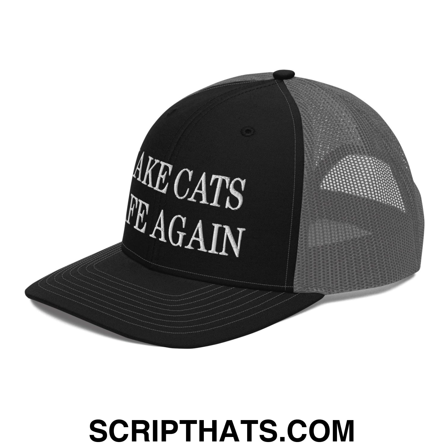 Make Cats Safe Again Embroidered Classic Mesh Trucker Hat Black Charcoal
