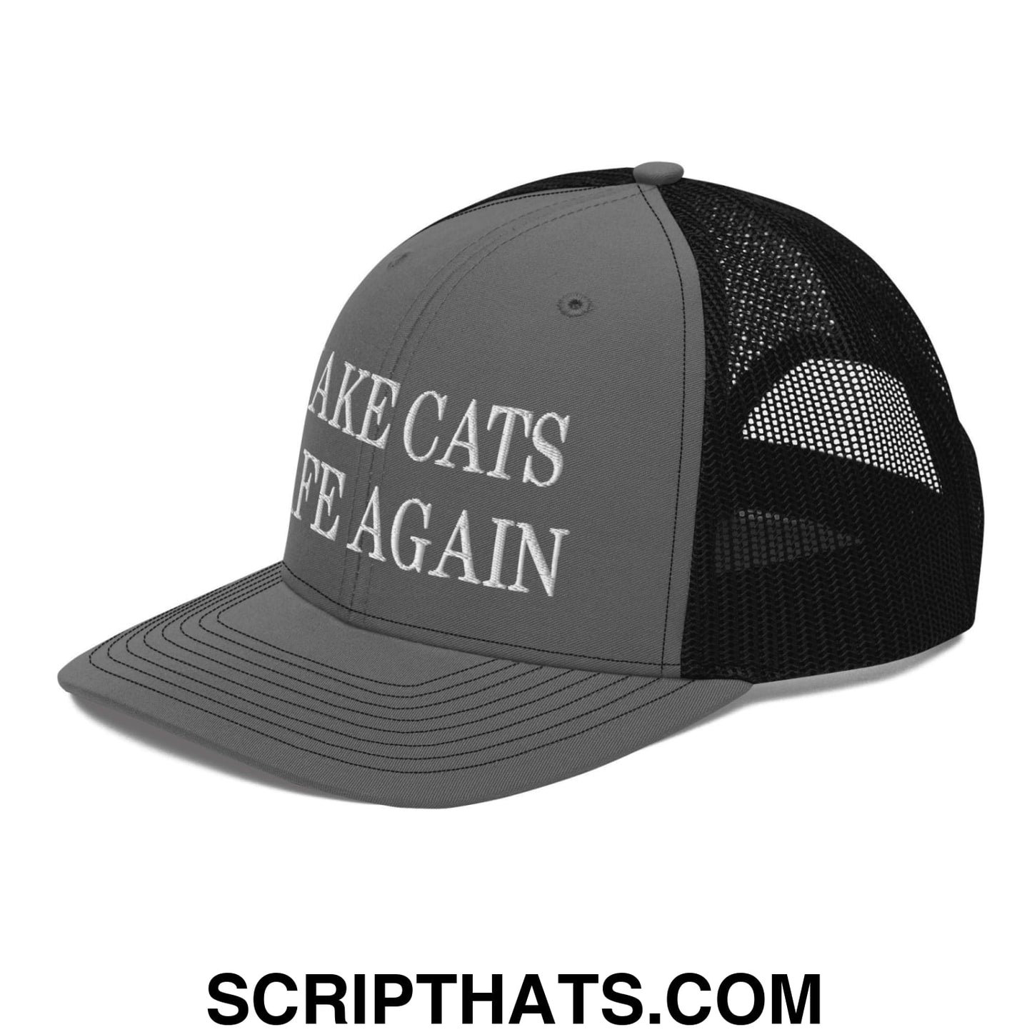 Make Cats Safe Again Embroidered Classic Mesh Trucker Hat Charcoal Black