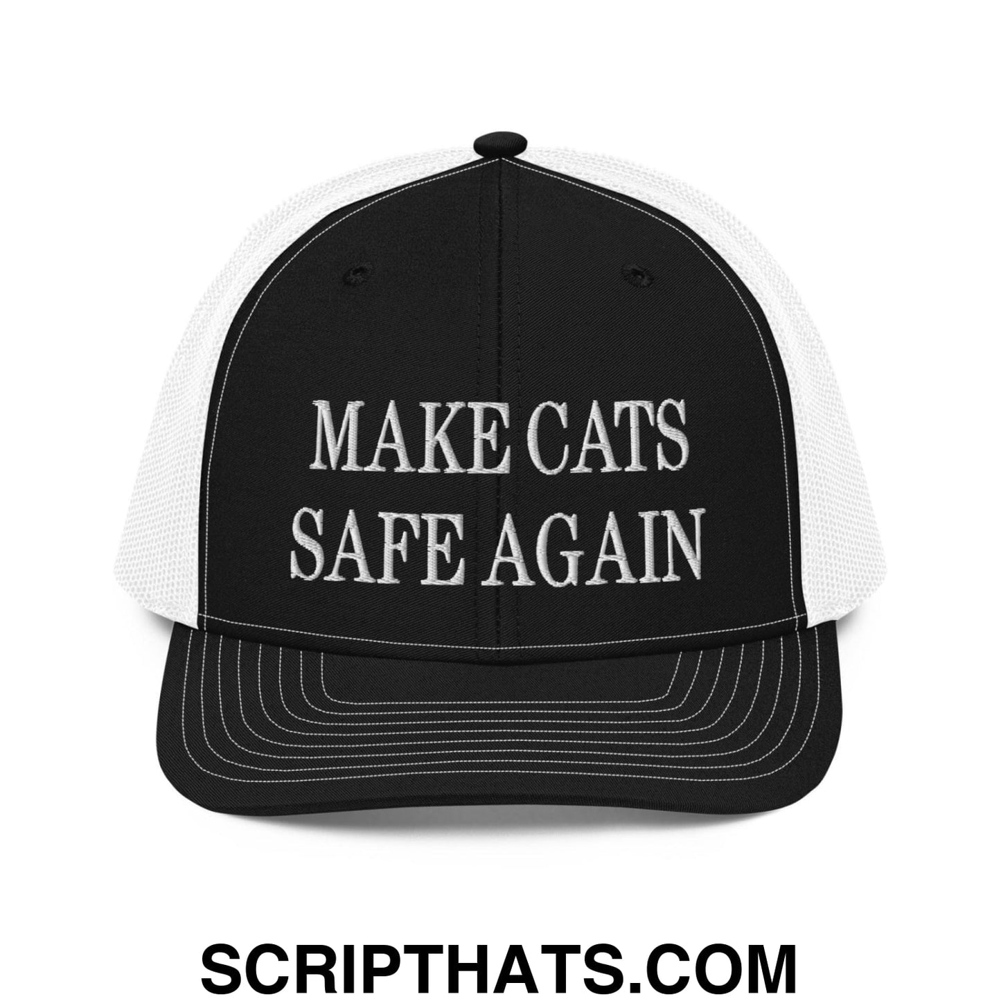 Make Cats Safe Again Embroidered Classic Mesh Trucker Hat Black White