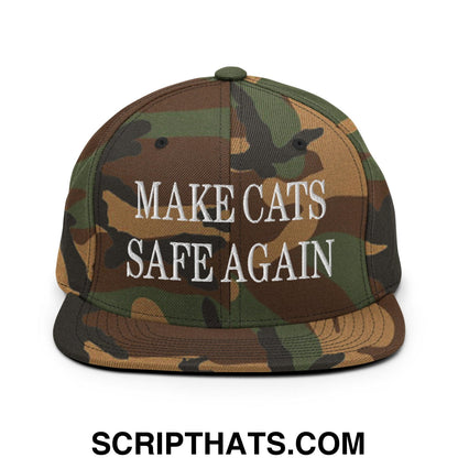 Make Cats Safe Again Embroidered Flat Bill Brim Snapback Hat Green Camo
