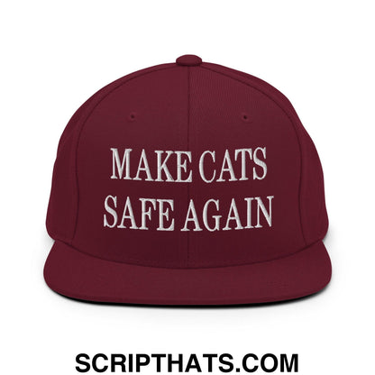 Make Cats Safe Again Embroidered Flat Bill Brim Snapback Hat Maroon