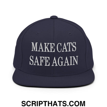 Make Cats Safe Again Embroidered Flat Bill Brim Snapback Hat Navy