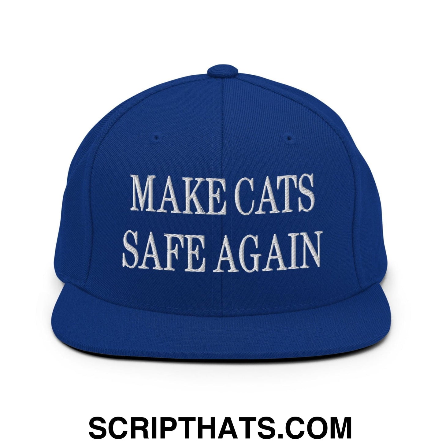 Make Cats Safe Again Embroidered Flat Bill Brim Snapback Hat Royal Blue