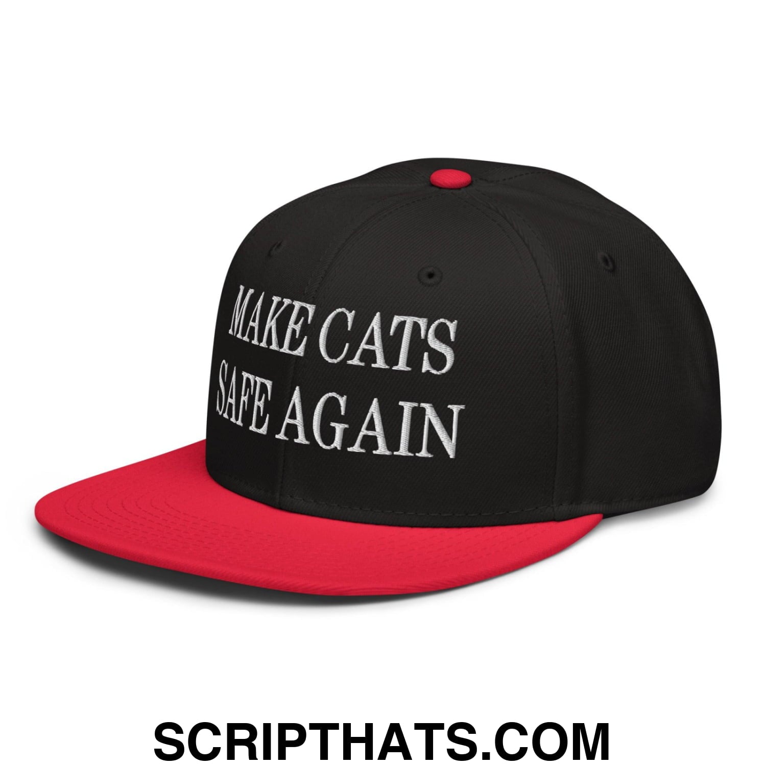 Make Cats Safe Again Embroidered Flat Brim Bill Snapback Hat Red Black Black