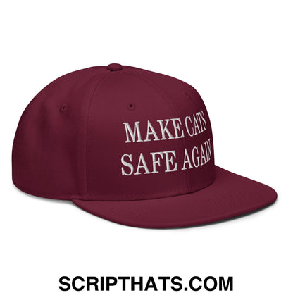 Make Cats Safe Again Embroidered Flat Brim Bill Snapback Hat Burgundy maroon