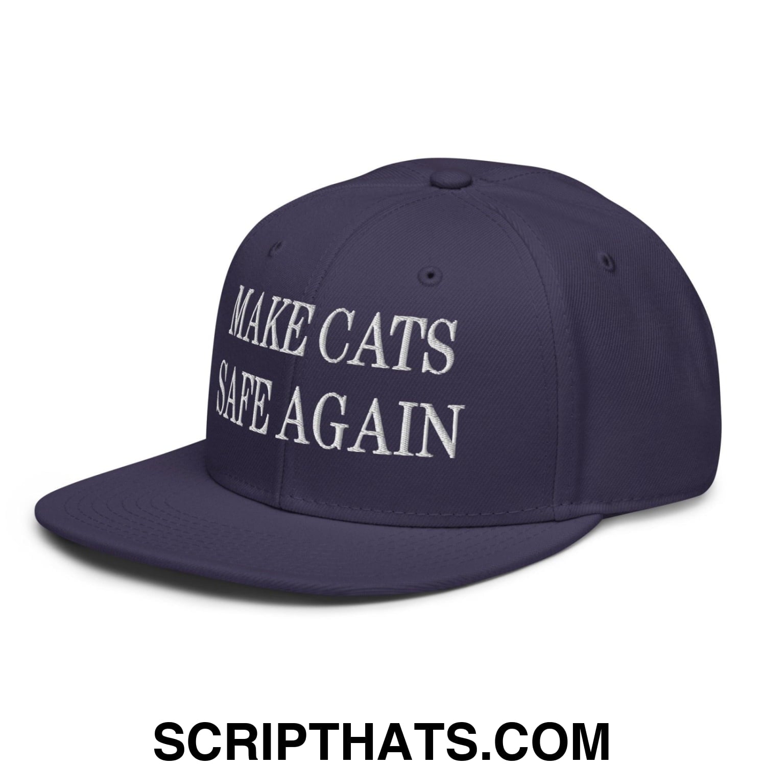 Make Cats Safe Again Embroidered Flat Brim Bill Snapback Hat Navy blue