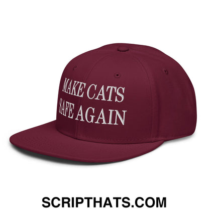 Make Cats Safe Again Embroidered Flat Brim Bill Snapback Hat Burgundy maroon
