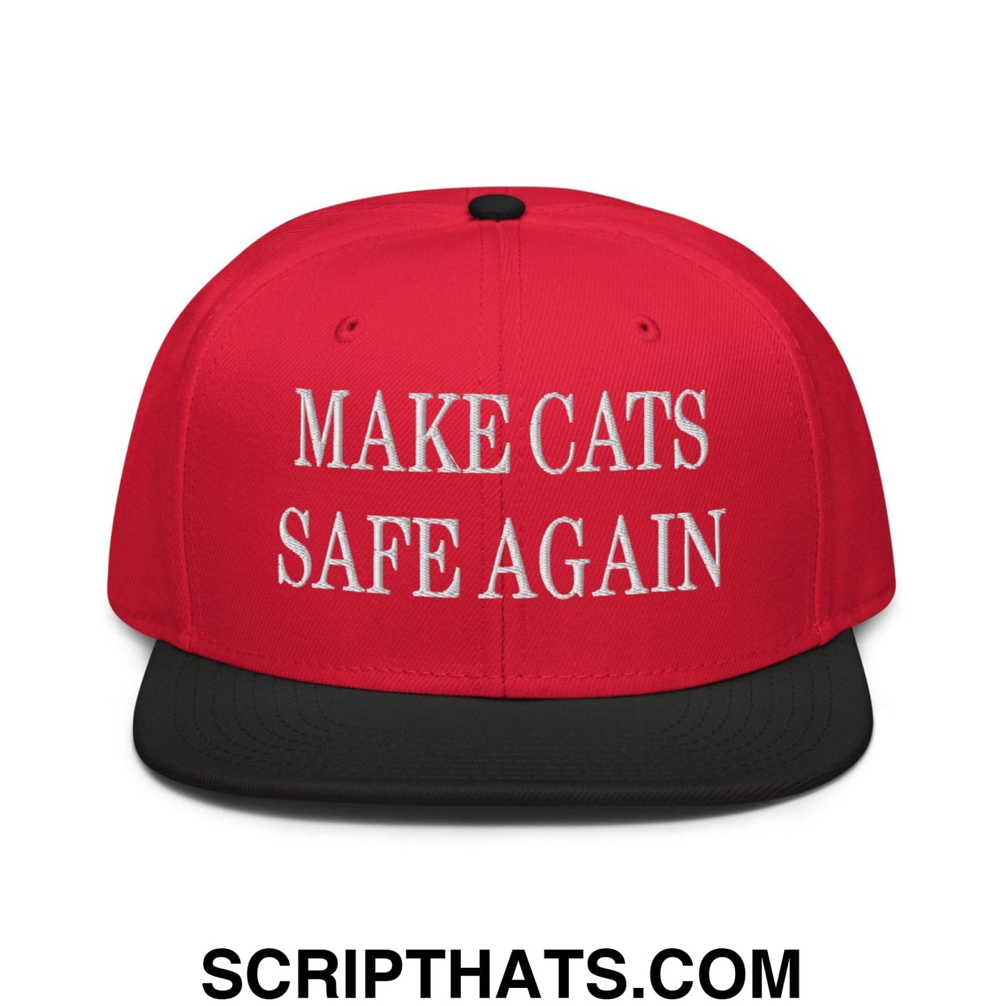 Make Cats Safe Again Embroidered Flat Brim Bill Snapback Hat Black Red Red