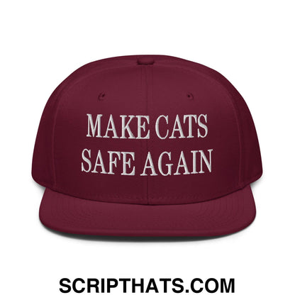 Make Cats Safe Again Embroidered Flat Brim Bill Snapback Hat Burgundy maroon
