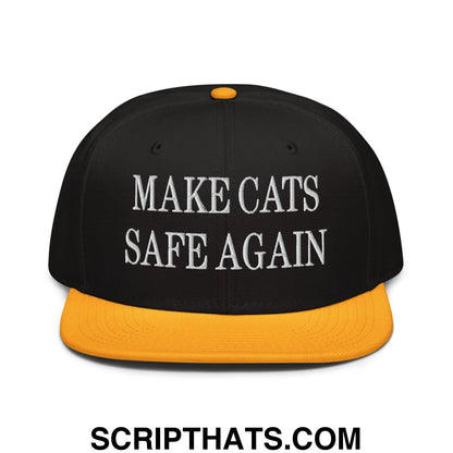 Make Cats Safe Again Embroidered Flat Brim Bill Snapback Hat Gold Black Black
