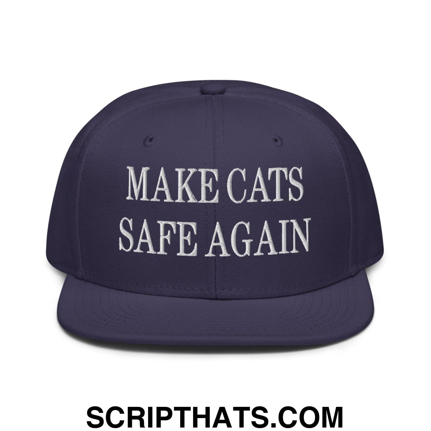Make Cats Safe Again Embroidered Flat Brim Bill Snapback Hat Navy blue