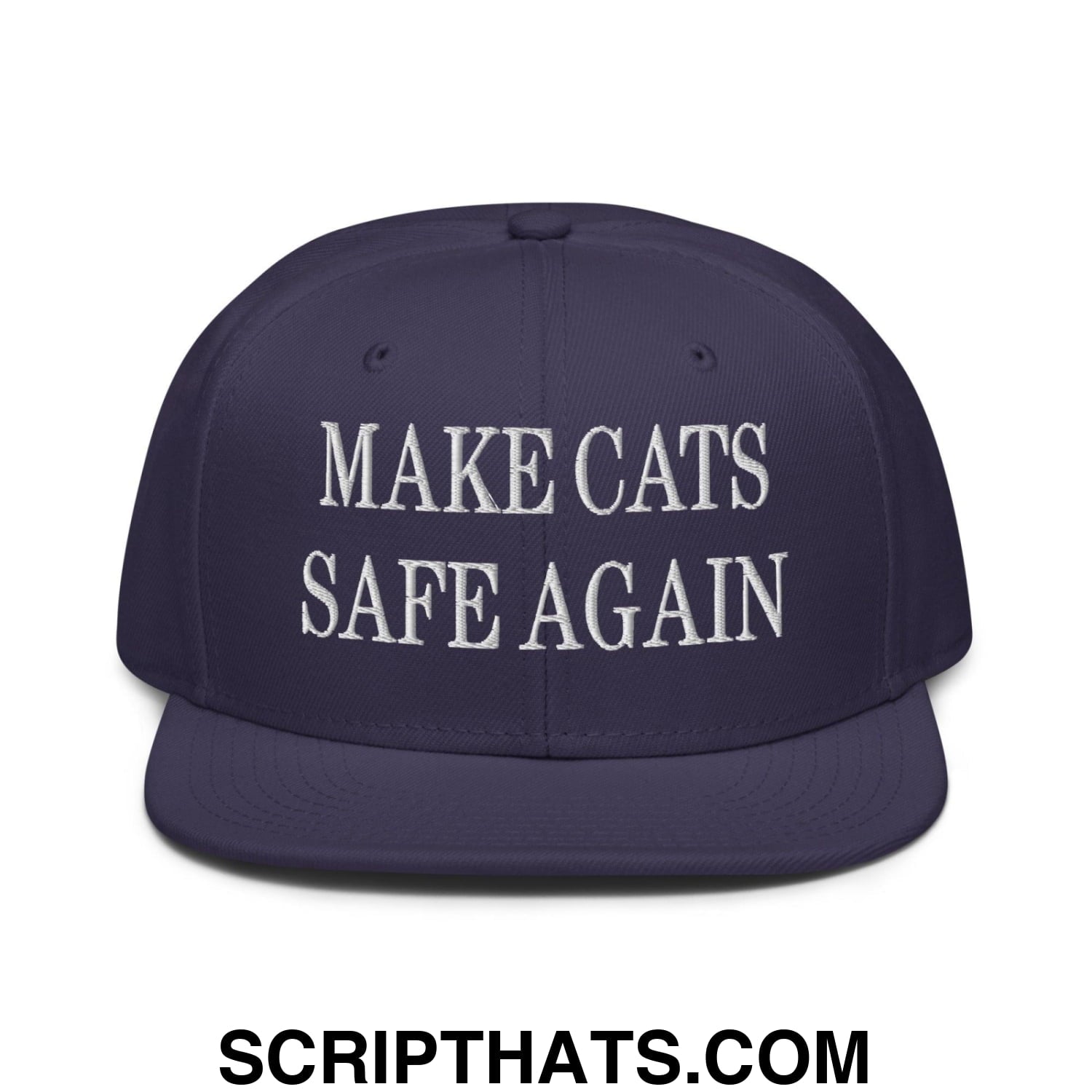 Make Cats Safe Again Embroidered Flat Brim Bill Snapback Hat Navy blue