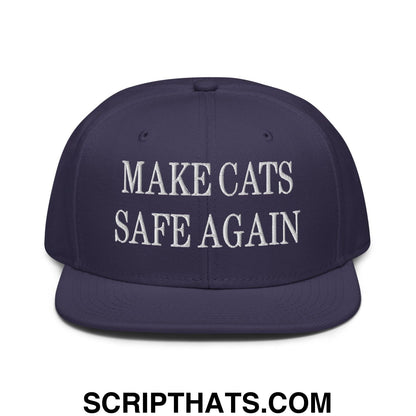 Make Cats Safe Again Embroidered Flat Brim Bill Snapback Hat Navy blue